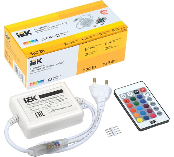 Контроллер с ПДУ IEK ИК RGB, 3 канала, 220В, 1А, 500вт LSC1-RGB-500-IR-20-220-B