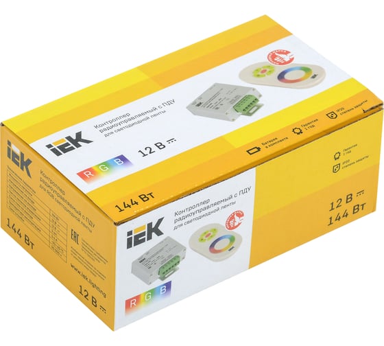 Контроллер с ПДУ IEK радио RGB, 3 канала, 12В, 4А, 144вт, белый LSC1-RGB-144-RF-20-12-W