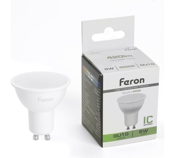 Лампа светодиодная FERON (5W) 230V GU10 4000K MR16, LB-24 51216