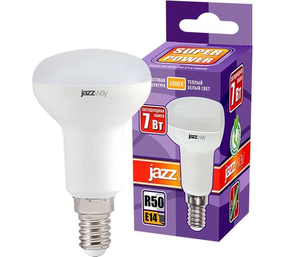 Светодиодная лампа Jazzway PLED-SP 7Вт R50 3000К теплый белый E14 540лм 230В/50Гц 1033628