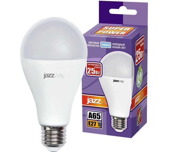 Светодиодная лампа Jazzway PLED-SP 25Вт A65 5000К холодный белый E27 2100лм 230В/50Гц 5018082A 16467677