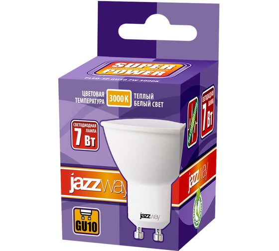 Светодиодная лампа Jazzway PLED-SP 7Вт PAR16 GU10 3000K теплый белый GU10 520лм 230В/50Гц 1033550