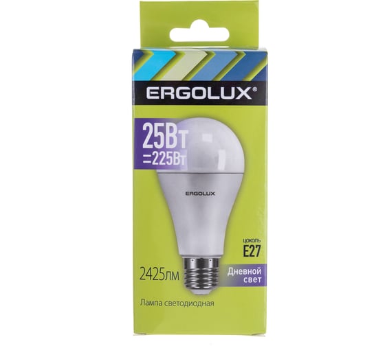 Светодиодная лампа Ergolux LED-A65-25W-E27-6K ЛОН, 25Вт, E27, 6500K, 180-240В 14228