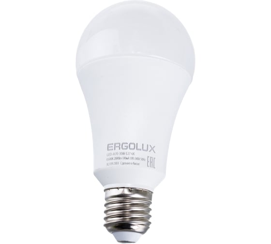 Светодиодная лампа Ergolux LED-A70-30W-E27-6K ЛОН, 30Вт, E27, 6500K, 180-240В 14230