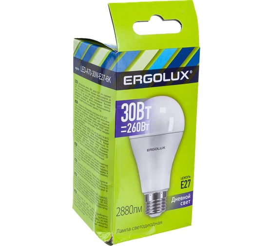 Светодиодная лампа Ergolux LED-A70-30W-E27-6K ЛОН, 30Вт, E27, 6500K, 180-240В 14230