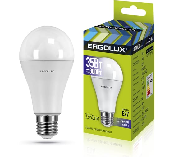 Светодиодная лампа Ergolux LED-A70-35W-E27-6K ЛОН, 35Вт, E27, 6500K, 180-240В 14232