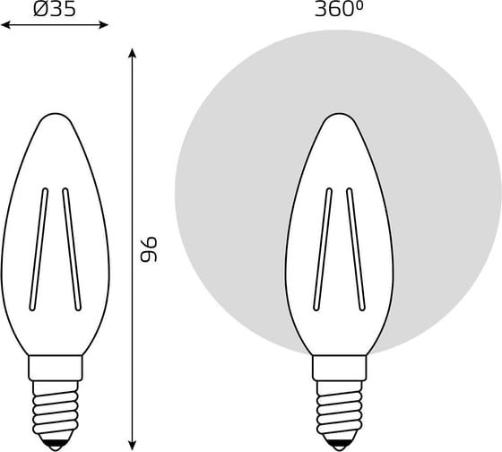 Лампа Gauss Basic Filament Свеча 4W 480lm 4000K E14 LED 50312242