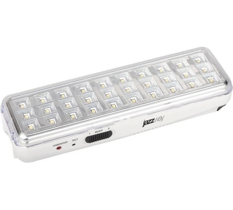 Фонарь-светильник Jazzway Jаzzway аккумуляторный Accu9-L30-wh аварийный 30SMD яркий 300лм 2ч/эконом 90лм 6ч 220В аккумуляторный Li-ion 3.7В 1.2А.ч белый 5024533