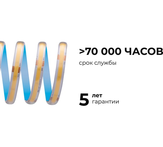 Светодиодная лента Apeyron 24В, 15Вт/м, COB, 560д/м, IP65 в пвх, 1200Лм/м, подложка 8мм, 5м. 3000К 00-489