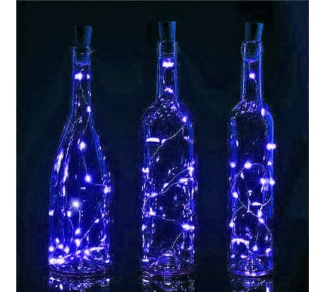 Гирлянда для дома Серпантин на батарейках 1 м, 10 ламп, LED, 1 режим, IP-20 (с пробкой для бутылки), Синий 183-0189