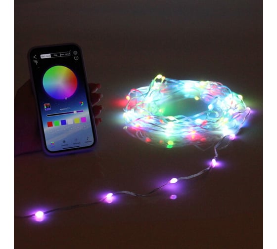 Гирлянда для дома Серпантин НИТЬ-SMART 10 м, 100 ламп, LED, прозрачный провод, более 200 режимов, управление с телефона, IP-40, RGB (USB) 183-0233