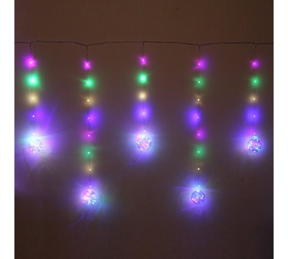 Гирлянда для дома Серпантин БАХРОМА "Шар" ш2,5 м* в0,5/0,8м 200 ламп LED, d-8 см, 1 режим, IP-20, Мультицвет 183-122 1