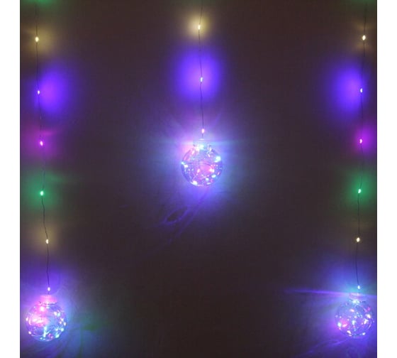Гирлянда для дома Серпантин БАХРОМА "Шар" ш2,5 м* в0,5/0,8м 200 ламп LED, d-8 см, 1 режим, IP-20, Мультицвет 183-122
