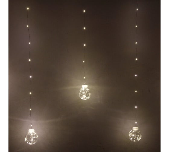 Гирлянда для дома Серпантин БАХРОМА "Шар" ш2,5 м* в0,5/0,8м 200 ламп LED, d-8 см, 1 режим, IP-20, Белый 765-038
