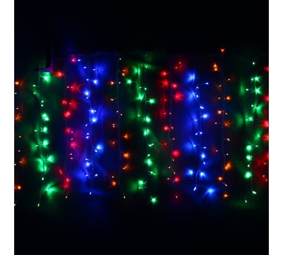 Гирлянда для дома Серпантин ЗАНАВЕС ш1,5* в2,5 м 360 ламп LED, прозрачный провод, 8 режимов, IP-20, Мультицвет (возможность соединения) 131-030