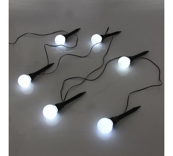Гирлянда для улицы Серпантин "Светящийся шар" 3.5 м 6 ламп LED (d=5 см) черный провод, 1 режим,IP-54, Белый (солнечная батарея) 725-0762