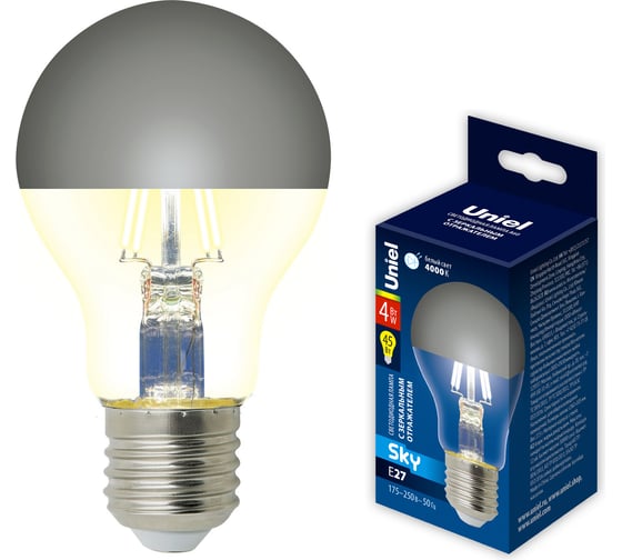 Лампа Uniel LED-A60-4W/4000K/E27/CL MIRROR/CHROME PLS02WH UL-00011796