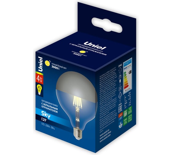 Лампа Uniel LED-G125-4W/3000K/E27/CL MIRROR/CHROME PLS02WH UL-00011793