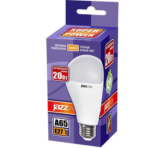 Светодиодная лампа Jazzway PLED-SP 20Вт A65 3000K теплый белый E27 1800лм 230В/50Гц 5009455A