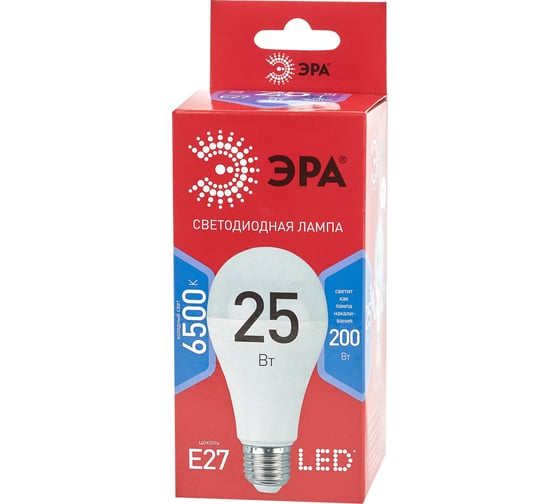 Светодиодная лампа ЭРА LED A65-25W-865-E27 R, груша, 25 Вт, холодный, E27 10/100/1200 Б0048011