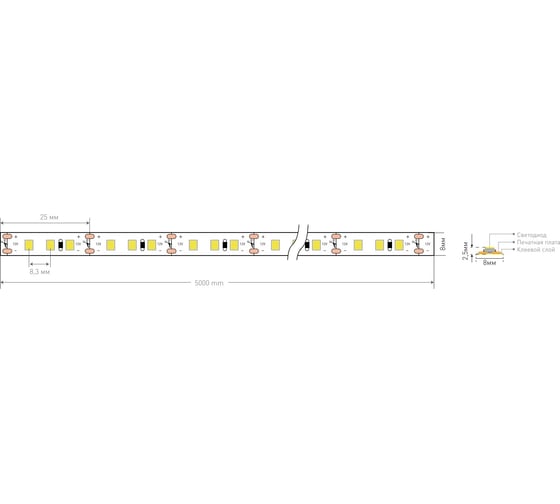Светодиодная лента SWG 9,6 Вт/м SMD3528 Открытая IP20 Цвет ультрафиолетовый UV 12В 00-00000945