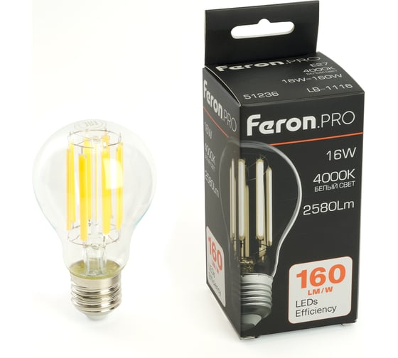 Лампа светодиодная FERON .PRO LB-1116 Шар E27 16W 175-265V 4000K, 51236 1