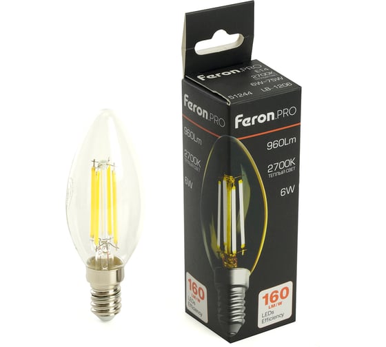 Лампа светодиодная FERON .PRO LB-1206 Свеча E14 6W 175-265V 2700K, 51244