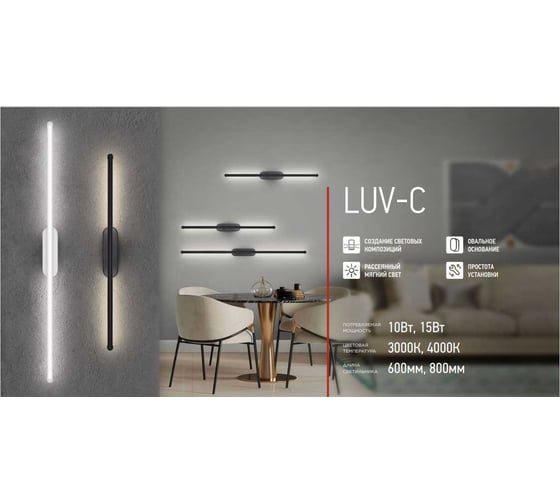 Светильник IN HOME сд ESTETIKA LUV-80C-40WH 15Вт 230В 4000K 1050Лм 800x50x25 белый 4690612054841