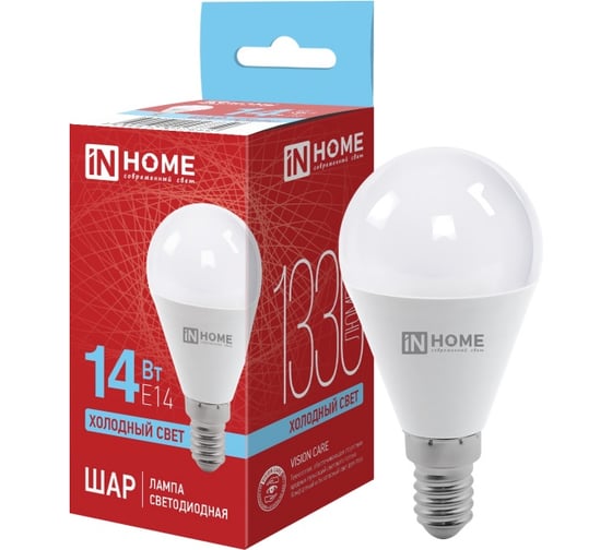 Лампа светодиодная IN HOME LED-ШАР-VC 14Вт 230В E14 6500K 1330Лм 4690612047850