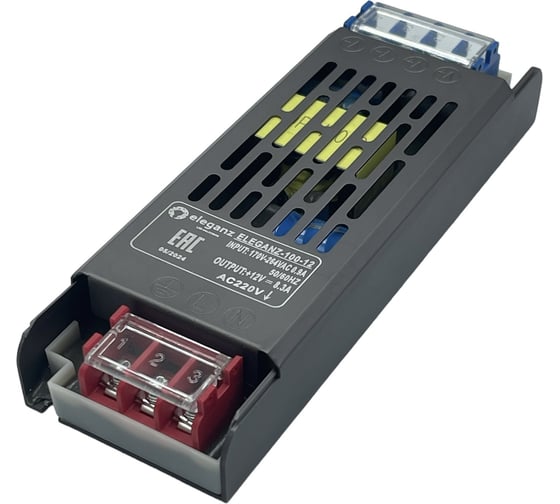 Блок питания для светодиодных лент ELEGANZ 12V 100W IP44 (140/48/23мм.), 1 шт. 1106