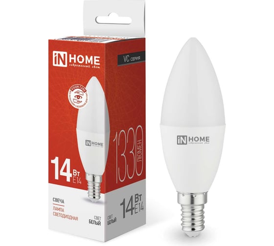 Лампа IN HOME сд LED-СВЕЧА-VC 14Вт 230В E14 4000K 1330Лм 4690612047768