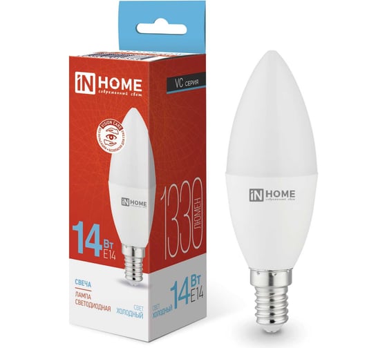Лампа IN HOME сд LED-СВЕЧА-VC 14Вт 230В E14 6500K 1330Лм 4690612047775