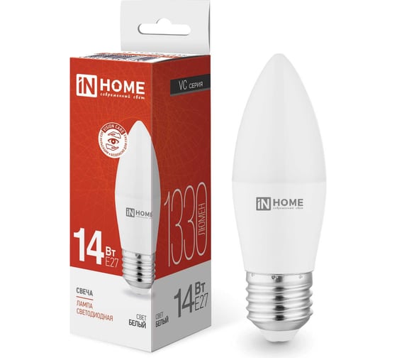 Лампа IN HOME сд LED-СВЕЧА-VC 14Вт 230В E27 4000K 1330Лм 4690612047744