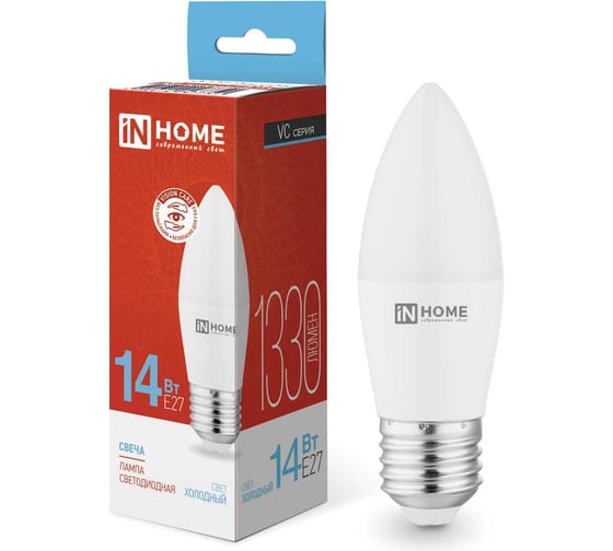 Лампа IN HOME сд LED-СВЕЧА-VC 14Вт 230В E27 6500K 1330Лм 4690612047751 1