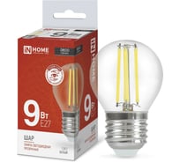 Лампа светодиодная IN HOME LED-ШАР-deco 9Вт 230В Е27 4000К 1040Лм прозрачная 4690612026282