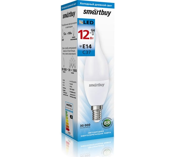 Лампа Smartbuy LED свеча на ветру SBL-C37Can-12-60K-E14