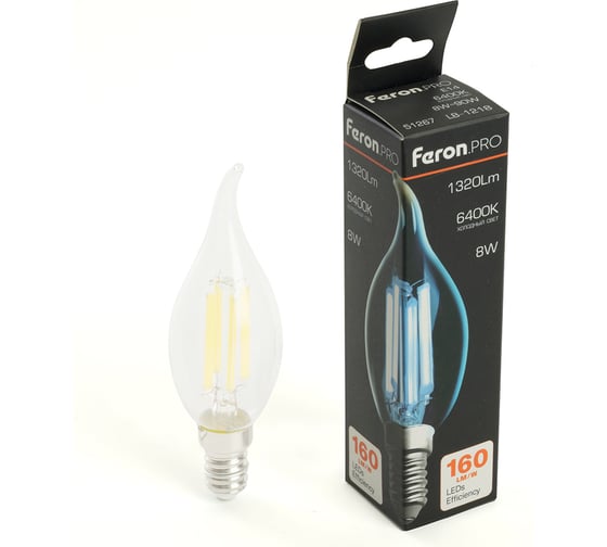 Лампа светодиодная FERON PRO LB-1218 Свеча на ветру E14 8W 175-265V 6400K, 51267 1