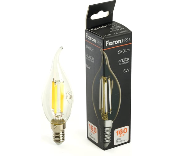 Лампа светодиодная FERON PRO LB-1216 Свеча на ветру E14 6W 175-265V 4000K, 51263