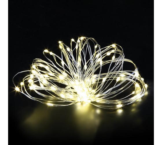 Электрогирлянда-нить уличная Золотая сказка "Роса" 20м 200LED теплый белый на батарейках, пульт 591727
