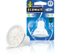 Светодиодная лампа ECOWATT GU10, 230В, 3.2(35)W, 4000K, GU10, холодный белый свет 4606400614029