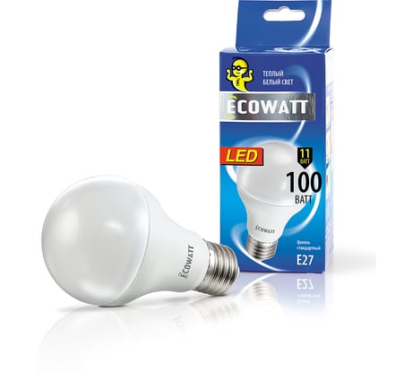 Светодиодная лампа ECOWATT A60, 230В, 11(100)W, 4000K, E27, холодный белый свет, груша 4606400615095