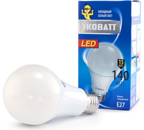 Светодиодная лампа ECOWATT A60, 230В, 15W, 4000K, E27, холодный белый свет, груша 4606400206125