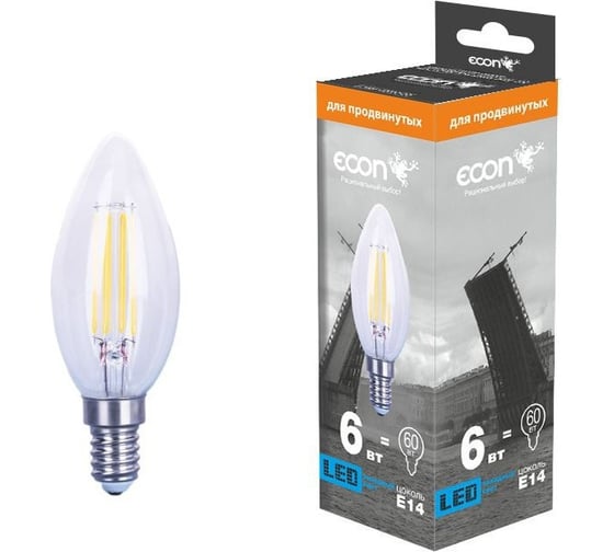 Светодиодная лампа ECON, LED CN 6Вт E14 4200K B35 FIL 926010 1
