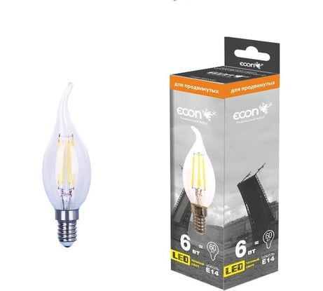 Светодиодная лампа ECON, LED CNT 6Вт E14 2700K B35 FIL 926111