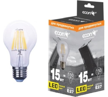 Светодиодная лампа ECON LED A 15 Вт E27 3000K A65 FIL 901521