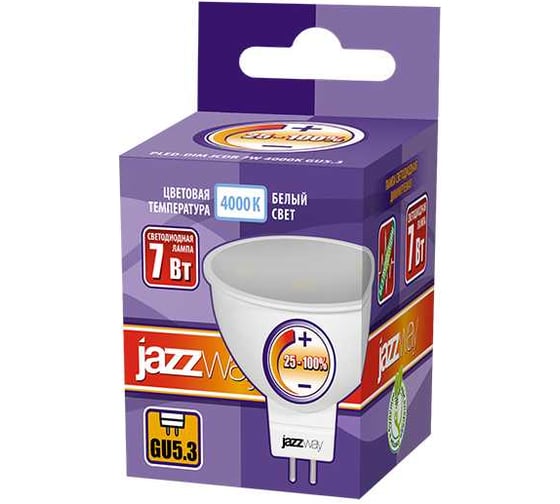 Светодиодная лампа Jazzway диммируемый PLED-DIM JCDR MR16 7Вт GU53 4000K нейтральный белый 540лм 230В/50Гц 1035431