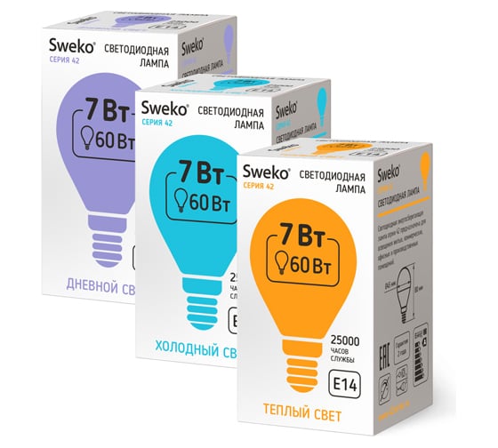 Светодиодная лампа Sweko, E14, 5 шт 42LED-G45-7W-230 42LED-G45-7W-230-6500K-E14_5