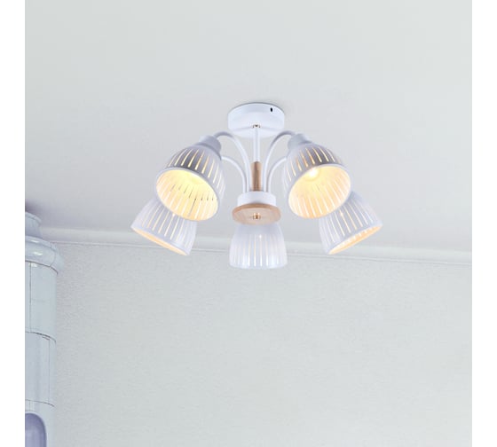 Люстра Rivoli 9029305 Lulu P5 белый/светлое дерево 5хE27 60W 48 Б0049202