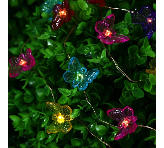 Гирлянда на солнечной батарее Inbloom Бабочки 2м, 20LED, шампань, 1.2V 2/3AAA 150mAh Ni-Cd, пластик 185-046