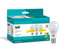 Лампа IEK LED A60 шар 11Вт 230В 4000К E27 3шт/упак LLE-A60-11-230-40-E27-3